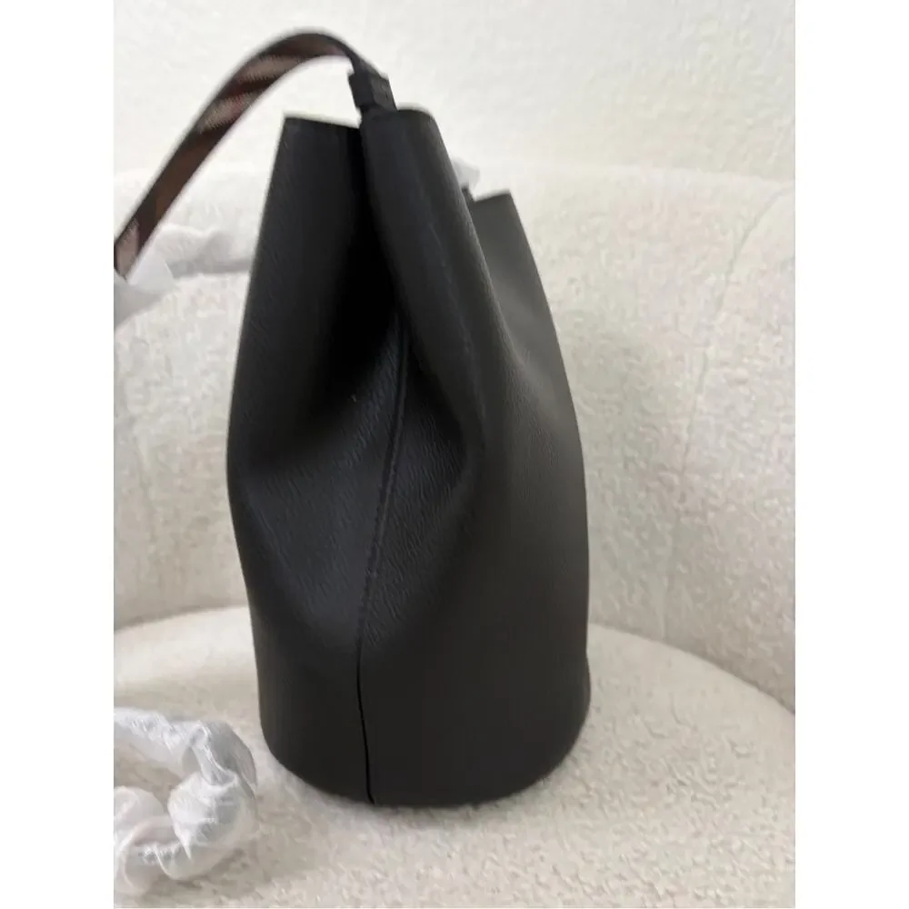 Burberry Black Leather Bucket Bag with Check Strap